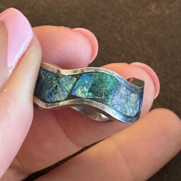 Vintage Sterling Silver and Enameled Ring Sz 6 - Picture 6 of 15